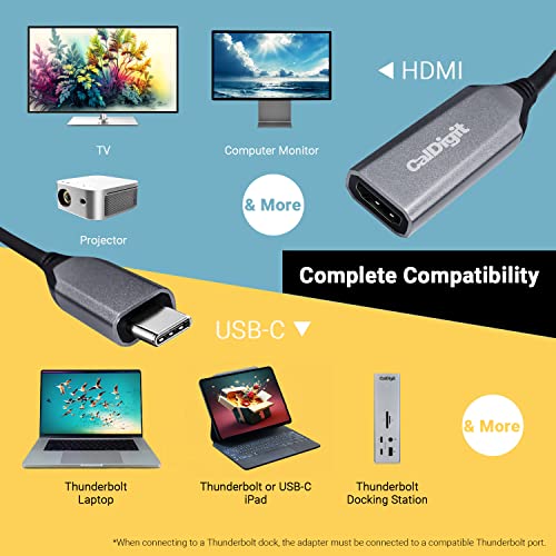 CalDigit USB-C to HDMI 2.1 8K Adapter Dongle - High Refresh Display, HDR, 10 bit, Compatible with Thunderbolt 3, 4, 5 / USB 3.1, USB4 for, 2016+ Apple MacBook Pro & Air (USB-C to HDMI 2.1 (8K)) - style: USB-C to HDMI 2.1 (8K)