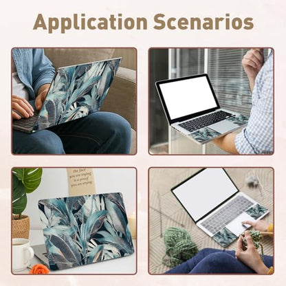PLIGREAT 15 Inches Tropical Leaves Laptop Decal Sticker Skin Cover, 3D Leaves Pattern Laptop Skin Stickers Fits 12" to 15" Laptops Universal Waterproof Removable Notebook Art Protector, Blue Grey - color: Blue Grey