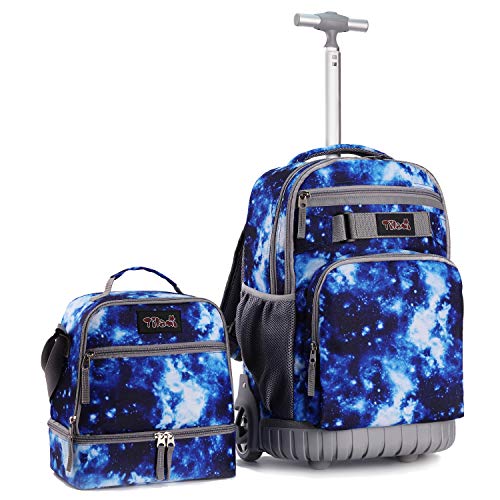 Tilami Rolling Backpack 19 inch with Lunch Bag Wheeled Laptop Backpack, Galaxy Blue - color: Galaxy Blue