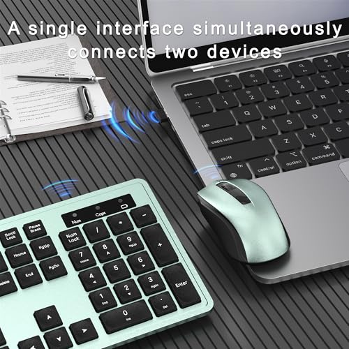 MPTOG Wireless Keyboard and Mouse Combo, Full-Size 104-Key Office Keyboard with 15 Function Keys, Numeric Keypad, Single USB Receiver, Compatible with PC and Laptop(Green) - color: Green