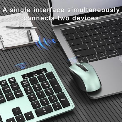 MPTOG Wireless Keyboard and Mouse Combo, Full-Size 104-Key Office Keyboard with 15 Function Keys, Numeric Keypad, Single USB Receiver, Compatible with PC and Laptop(Green) - color: Green