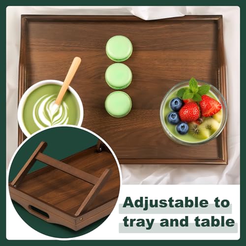 Bamboo Breakfast Tray Table with Folding Legs for Bed Table Sofa - Eating & Laptop Tray Bamboo with Folding Legs (Walnut) - color: Walnut