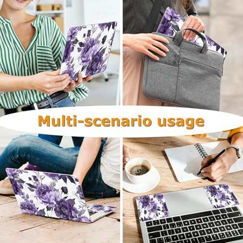 Universal Laptop Skin Sticker with 2 Wrist Pad Decals, 3-Piece Removable Vinyl Laptop Cover, Purple Roses Waterproof Anti-Scratch, Easy-Trim Fit for 13.3" 14" 15.6" Laptops - color: Purple Roses
