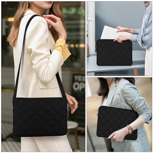 Puffy Quilted Laptop Sleeve with a Removable Shoulder Strap Compatible with MacBook Air/Pro, 13-13.3 inch Notebook, Compatible with MacBook Pro 14 inch M3 M2 M1 Chip 2023-2021 - color: Sleeve - Black, size: 13-13.3 inch
