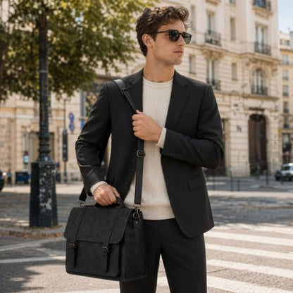 RAINSMORE Messenger Bag for Men 17” PU Laptop Flap Retro Briefcase Waterproof Satchel Bag for Office Business Travel College - color: Black