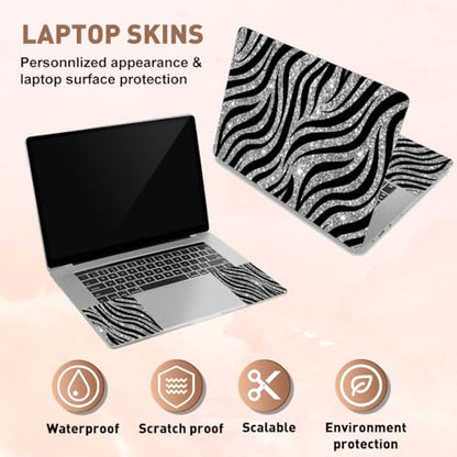 PLIGREAT 15 Inches Laptop Decal Sticker Skin Cover, Sparkling Tiger Stripe Laptop Sticker Decals Fits 12" to 15" Laptops Universal Waterproof Removable, Black Silver - color: Black Silver