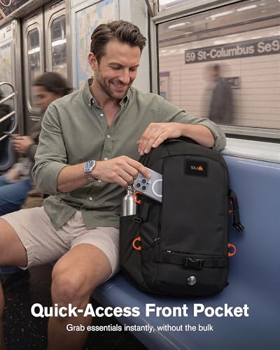 Tolaccea Travel Laptop Backpack 30L Carry On TSA Approved for Commute Trips | 100% RPET Recycled Fabric | EVA-cushioned Laptop Protection | TSA 180° Lay-flat Opening | Reinforced Stability Base Panel - color: Black