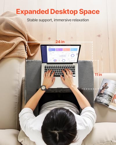 VEVOR Reading Pillow for Gaming, Extra Large Lap Desk Pillow with Pockets and Cup Holder, Laptop Pillow with Memory Foam Bed Rest, Bed Pillow for Sitting Up for Gaming, Reading, Resting, Working, Grey