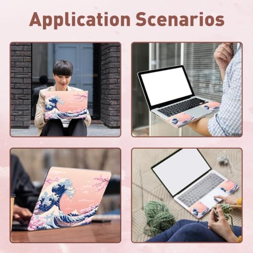 PLIGREAT 15 Inch Laptop Skin Sticker Decals, Pink Sea Wave Universal Vinyl Reusable Notebook Cuttable Decal Watercolor Art Protector Cover for 12" 13" 13.3" 14" 15 inch Laptop Netbook - color: Sea Wave