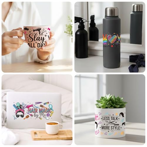 Peacoblue UV DTF Cup Wraps Transfer Stickers Hairstyle and Haircut Pattern, 10 Sheets Waterproof Custom Vinyl Transfer Sticker 16oz Coffee Glass Cup Tumbler Bottle Mug Decals for Men Women - style: Hairstyle and Haircut