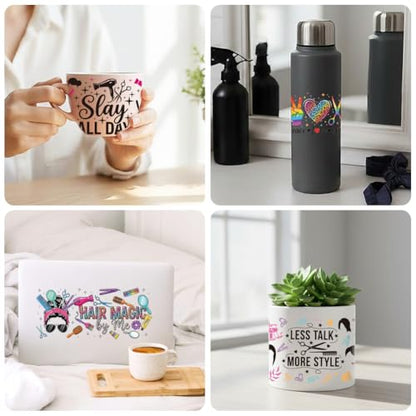 Peacoblue UV DTF Cup Wraps Transfer Stickers Hairstyle and Haircut Pattern, 10 Sheets Waterproof Custom Vinyl Transfer Sticker 16oz Coffee Glass Cup Tumbler Bottle Mug Decals for Men Women - style: Hairstyle and Haircut