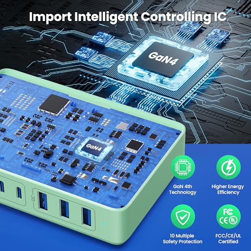 USB C Charger 300W USB C Charger Block GaN IV 8-Port Fast Charging Station Hub,Upgraded PD 100W Laptop Desktop Chargers Adapter for MacBook Pro/Air,DELL,Steam Desk,iPhone 17/16,Samsung Galaxy S25-Mint