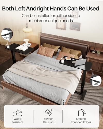 Foldable Overbed Table with Wheels, Pneumatic Adjustable Overbed Bedside Table, Mobile Standing Desk, Hospital Bed Tables Over The Bed, Rolling Laptop Desk with Casters for Home Office - color: Black