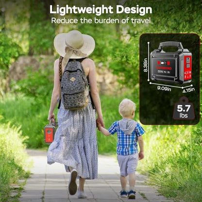 MARBERO Portable Power Station 350W Peak Camping Solar Generator Laptop Charger 296Wh Power Bank with AC Outlet 110V with Multi-Output LED Flashlights for CPAP Home Camping Hurricane Emergency - color: Red