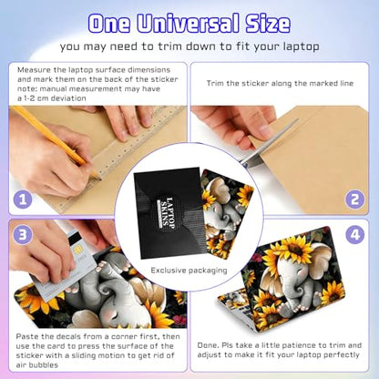 Universal Laptop Skin Sticker Decal, Compatible with MacBook HP Dell Lenovo 12"-15.6", Reusable Vinyl Notebook Cover 3PCS Set, High-Recognition Film-Sunflower Baby Elephant - color: Sunflower Baby Elephant