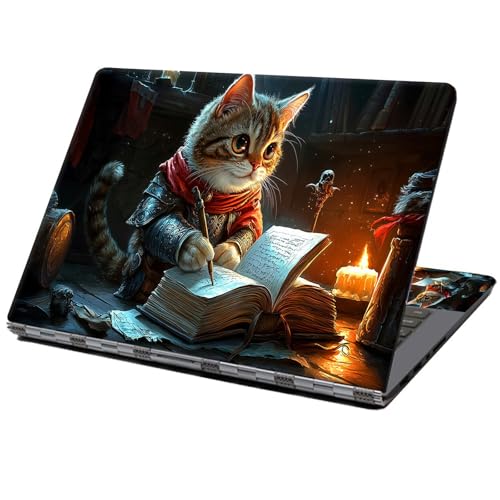 Laptop Skin Sticker Decal 12" 13" 13.3" 14" 15" 15.6",Waterproof Scratch Resistant Vinyl,Reusable Easy to Apply,for MacBook HP Dell Notebooks Netbooks Laptop,2 Wrist Pads,Book Cute Cat - color: Book Cute Cat