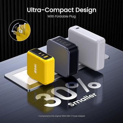 AOHI Magcube 140W USB C Charger 3-Port GaN+ Laptop Wall Charger +240W USB 4 2.0 Cable 3.3FT