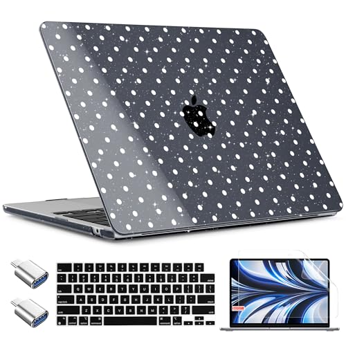 TWOLSKOO for MacBook Air 15 inch Case 2026 2025 2024 2023 Release M5 A3448 M4 A3241 M3 A3114 M2 A2941, Plastic Hard Shell & Screen Protector & Keyboard Cover & Type C Adapter, Black Polka Dots - color: Black Polka Dots