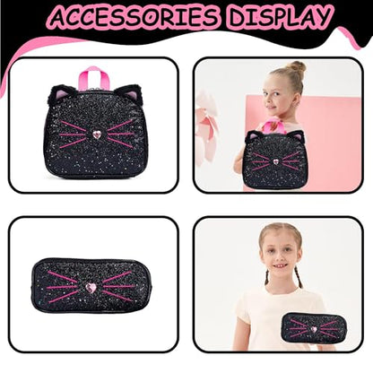 Rolling Backpack for Girls,Lightweight Backpack with Wheels for Kids 8-12,Wheeled School Backpack with Removable Trolley - color: Black Pink Cat