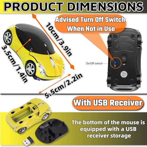 Yellow Wireless Mouse，Car Mouse 1600DPI 2.4G with USB Reciver for Computer Wireless Computer Mouse Wireless Cute Wireless Mouse for Mac OS Windows for Laptop Tablet（Yellow） - color: YELLOW