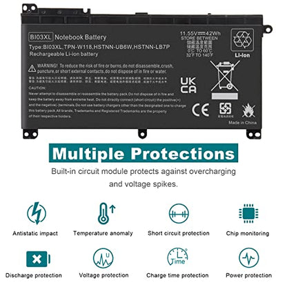 BI03XL Battery Compatible with HP Pavilion X360 M3-U 13-U M3-U001DX M3-U103DX 13-U100TU 13-U118TU Stream 14-AX 14-ax010nr 14-ax020wm 14-ax030wm TPN-W118 Laptop ON03XL HSTNN-LB7P HSTNN-UB6W 843537-541 - size: BI03XL 8.94 × 4.96 × 0.71 in