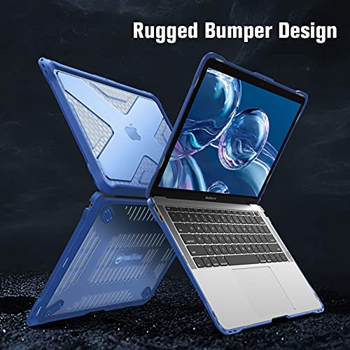 Fintie Case for MacBook Air 13 Inch A2337 (M1) / A2179 / A1932 (2018-2021 2022 Release) - Heavy Duty Hard Shell Cover with TPU Bumper for MacBook Air 13 Retina Display with Touch ID, Blue - color: Blue