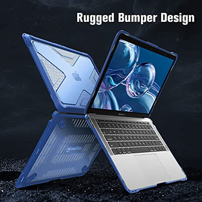 Fintie Case for MacBook Air 13 Inch A2337 (M1) / A2179 / A1932 (2018-2021 2022 Release) - Heavy Duty Hard Shell Cover with TPU Bumper for MacBook Air 13 Retina Display with Touch ID, Blue - color: Blue