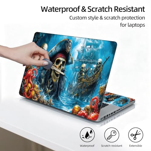 Universal Laptop Skin Sticker Decal, 12"-15.6" Aesthetic Vinyl Wrap | Pirate Skull Gold Octopus Waterproof Notebook Cover Art Protector for MacBook HP Dell Lenovo, Fits 13" 14" 15" 15.6" - color: Pirate Skull Gold Octopus