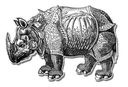 Armored Rhino Rhinoceros Albrecht Durer - 5" Vinyl Sticker - for Car Laptop I-Pad - Waterproof Decal - size: 5"