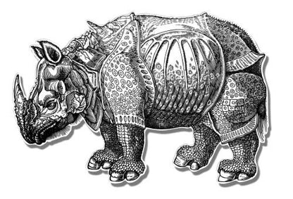 Armored Rhino Rhinoceros Albrecht Durer - 8" Vinyl Sticker - for Car Laptop I-Pad - Waterproof Decal - size: 8"