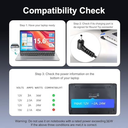 12V AC/DC Adapter Compatible with Jumper Laptop 16 Inch Computer Notebook Model Jumper ‎Ezbook S5MAX EZbook S5 Max 16" FHD IPS Display Replacement ICP36-120-3000 Power Supply Cord Cable
