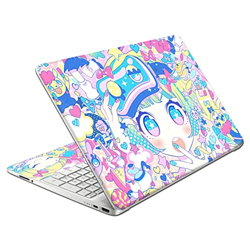 Laptop Skin Decal HP 15.6" - Kawaii Girl Laptop Cover Sticker No Cutting Required, No Bubble, Waterproof, Scratch Resistant - Including Wide Screen and Wrist Pad - size: 15.6 inch