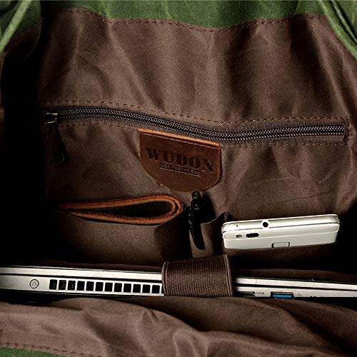 WUDON Leather Backpack for Men, Waxed Canvas Shoulder Rucksack Carry-On Travel Backpack - color: Grey-regular