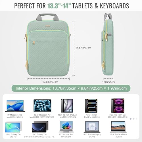 MoKo 13-14 Inch Puffy Laptop Sleeve Shoulder Bag Carrying Case with Handle | Fits Mac Air 13-inch M5, Mac Neo A18 Pro, Mac Pro 14-inch M5/M4/M3/M2/M1 and Surface 13.8-inch, Light Green - color: Light Green, size: 13.3-14 Inch