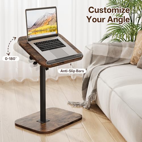 TV Tray Table, Sofa Side Armrest Tray, Adjustable Height, Flip-Top, Snack Side Table with 360° Swivel and 180° Tilt, C Shaped End Table for Couch, Small Spaces, Bed, Chair, Brown - color: Brown