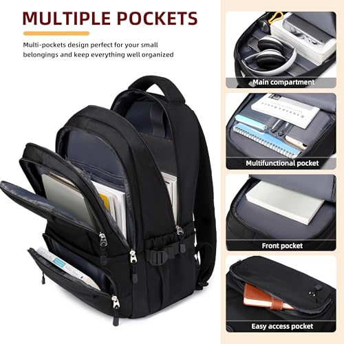 Laptop Backpack for Women Men 17 Inch , Anti Theft Carry on Travel Backpacks, Water Resistant College Bookbag Large Kids School Bag for Teens Boys Girls Business Work Back Pack Casual Daypack Black