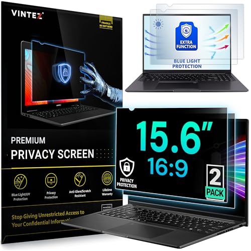 VINTEZ [2 Pack] 15.6 Inch 16:9 Privacy Screen for Computer Monitor and Laptop - Anti Glare Protector Film Blue Light Filter Eye Protection - Computer Screen Privacy Shield