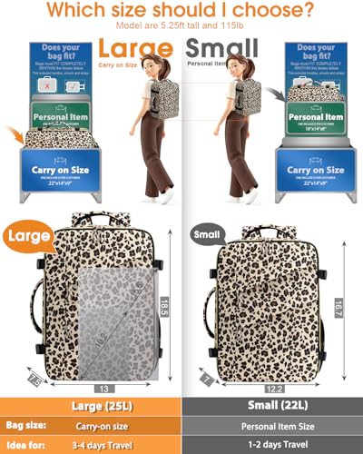 Capolo Travel Laptop Backpack Women Carry On Backpack Weekender Travel Bag | 25L Flight Approved,Waterproof Overnight Bag,College Bookbag,Work,3-4 Day Travel,Fits 17" Laptop (Large,Leopard) - color: Leopard, size: Large