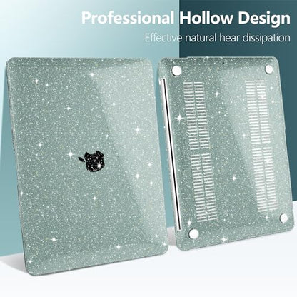 DONGKE for MacBook Air 13 inch Case 2021-2018 Release A2337 M1 A2179 A1932, Bling Plastic Hard Shell Case & Keyboard Cover Only Compatible with MacBook Air 13 inch Retina Fits Touch ID, Sparkly Green - color: Sparkly Midnight Green