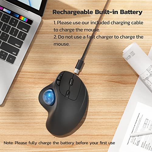 Nulea M501 Wireless Trackball Mouse Ergonomic Thumb Control, 4 DPI Levels | Rechargeable rollerball mouse with Bluetooth USB receiver,3 device use,smooth tracking,compatible with PC Mac Windows-Blue - color: B-Blue
