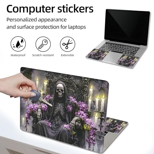 Aesthetic Laptop Skin Sticker, Skeleton on Flowered Throne Waterproof Vinyl Laptop Decal, Removable Bubble Free, Reusable Protective Cover for 13 14 15 15.6 Inch - color: Skeleton on Flowered Throne