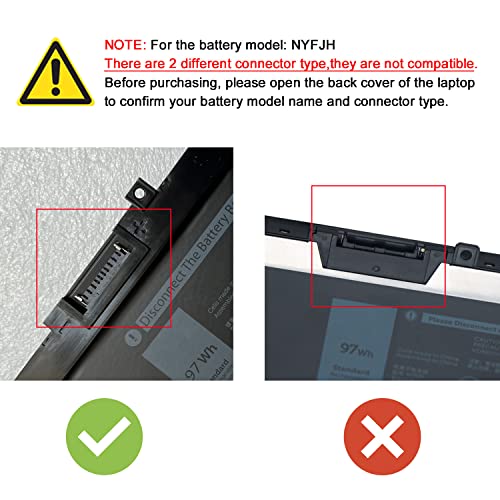 97Wh NYFJH Laptop Battery Replace for Dell Precision 7530 7730 7540 7740 Mobile Workstation P74F P74F001 P74F002 P34E P34E001 P34E002 Series Notebook 0WNRC 00WNRC GW0K9 0GW0K9 11.4V 8070mAh - size: 13.07*3.07*0.38 inch NYFJH