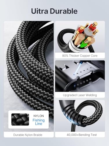 10FT USBC to USBC Cable 100W Fast Charging, Nylon Braided USB C to USB C Charger Cord Compatible with iPhone 17 Pro Max 16 15, MacBook Pro/Air, iPad, Samsung Galaxy S26 Ultra S25 S24, PS5, Switch - color: Black