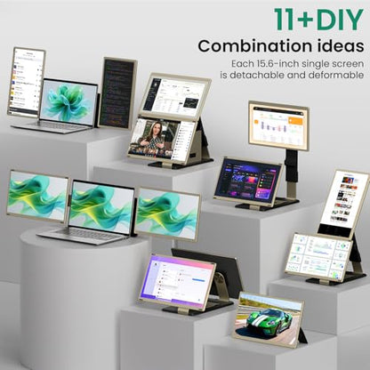 Laptop Screen Extender Triple 15.6" - Portable Monitor FHD 1080P 120% sRGB IPS Detachable Extra Screen Extended Monitor, Plug & Play, Compatible with Windows/Mac/Android/Chrome/Linux - size: 15.6"