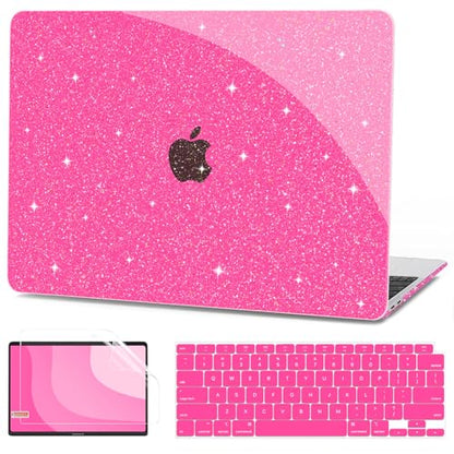 G JGOO for MacBook Air 13 inch Case 2021 2020-2018 M1 A2337 A2179 A1932 | Glitter Protective Plastic Hard Shell for MacBook Air 13.3 inch Case + Keyboard Cover + Screen Protector, Sparkly Hot Pink - color: Hot Pink