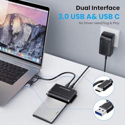USB Type-C to SSD/SATA/IDE 2.5/3.5" Hard Drive Reader with Power Adapter | Hard Drive Adapter Data Transfer Universal Data Recovery Converter Kit for Hard Drive Disk Up to 6TB Capacity, Support UASP