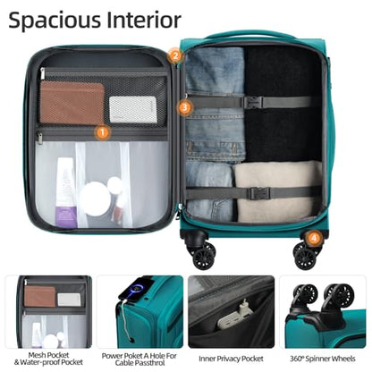 Carry On Luggage 22x14x9 Airline Approved with Wheels,2-piece Luggage Set,Softside Expandable Luggage Suitcase with TSA Lock&Carry-on UnderSeat travel Duffle Bag,Weekender Bag-Green - color: Green, size: Carry-on 20 inch (2-piece Set)