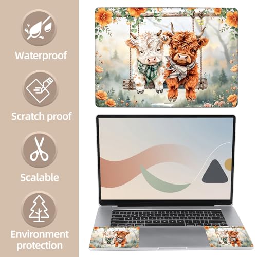 Universal Laptop Skin Sticker for 12/13/14/15.6 Inch Laptops, Reusable Vinyl Laptop Decal Cover, Waterproof Scratch Resistant Notebook Skin with 2 Wrist Pads,Cute Highland Cows - color: Cute Highland Cows