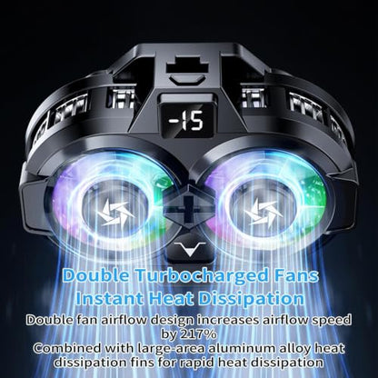 Phone Cooler Cellphone - Double Semiconductor Clip with Digital Display | Phone Cooling for Mobile Game Live Streaming Home Tablet Laptops