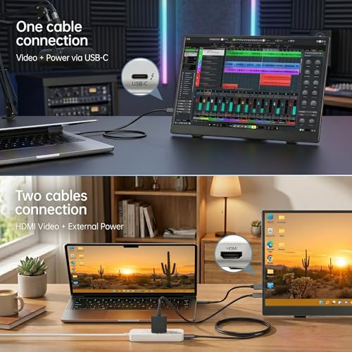 Portable Monitor 14 Inch 1920x1200 16:10 IPS Laptop Screen Extender, HDR FreeSync USB-C HDMI Travel Monitor with Built-in Stand & Dual Speakers for Mac Laptop PC - size: 14inch 1200p